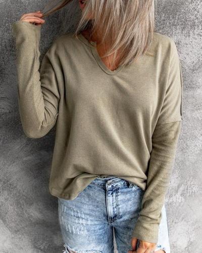 Stitching V-neck Long-sleeved Sweatshirt