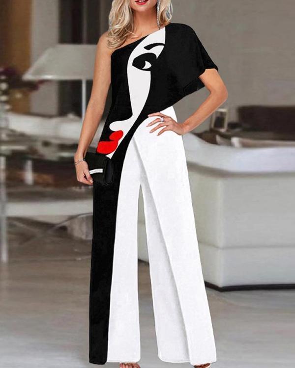 Fashion Contrast Piping One-Sleeve Jumpsuit
