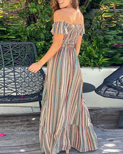 Some Like It Hot Smocked Off The Shoulder Maxi Dress