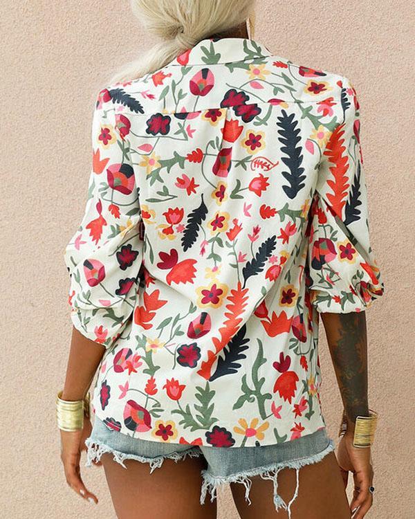 Sweet Holiday Floral Casual Button up Blouses