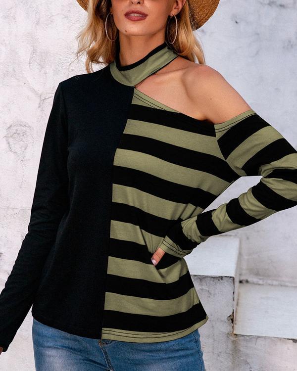Women's Stripe Long-sleeved T-shirt Tops