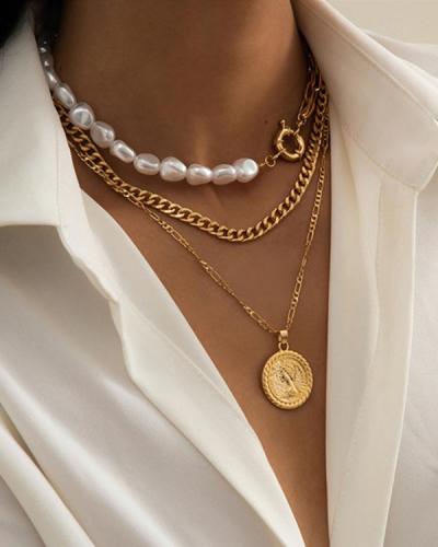 Fashion 3Pcs Cross Layered Pearl Necklace