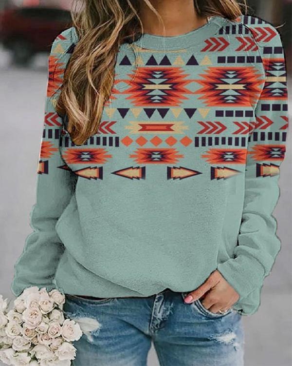 Casual Western Ethnic Aztec Print Sweatshirt