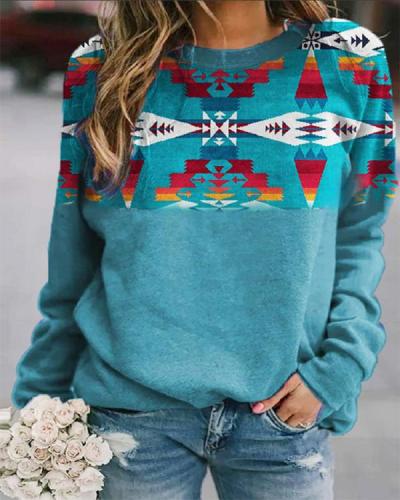 Casual Western Ethnic Aztec Print Sweatshirt