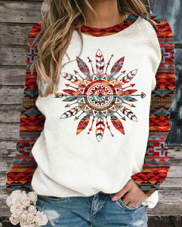 Women's Western Ethnic Aztec Print Sweatshirt