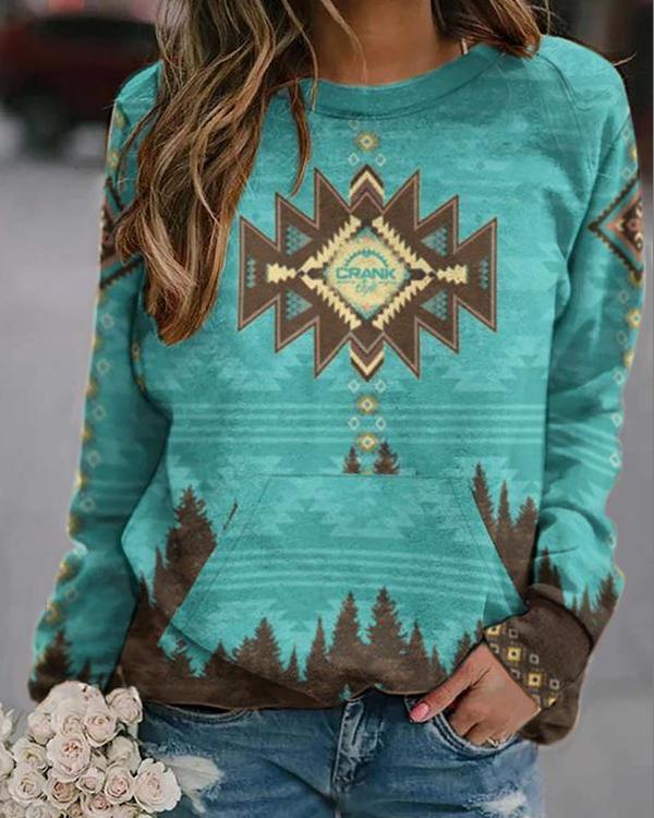 Women's Western Ethnic Print Sweatshirt