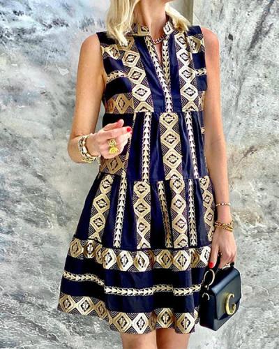 Printed Sleeveless Retro Dress