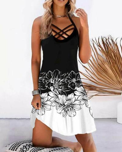 Print Floral Color Block Sleeveless Vacation Dresses