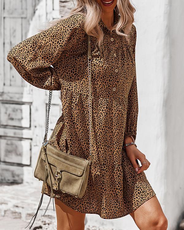 Chiffon Leopard Print Long Sleeve Mini Dress