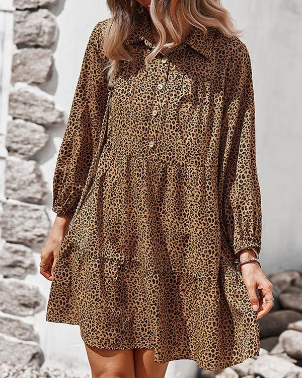 Chiffon Leopard Print Long Sleeve Mini Dress