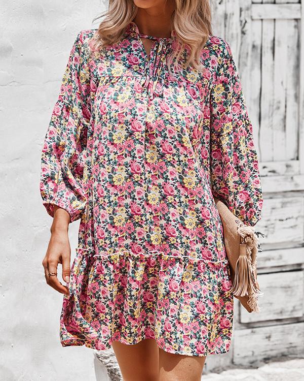 Chiffon Print Long Sleeve Mini Dress