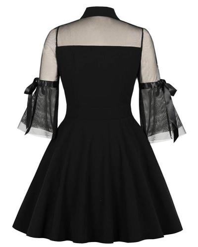 Sexy Lace Stitching Bow-Knot Black Retro Mini Dress