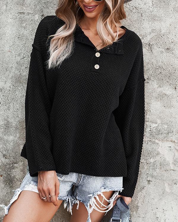 Solid Color Lapel Long-sleeved Top