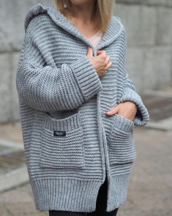 Solid Casual Loose Long Sweater Coats Pockets Sweaters