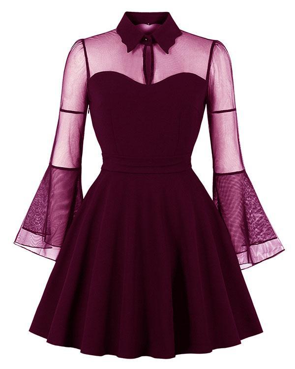 Halloween Black Queen Yarn Stitching Flare Sleeve Retro Dress