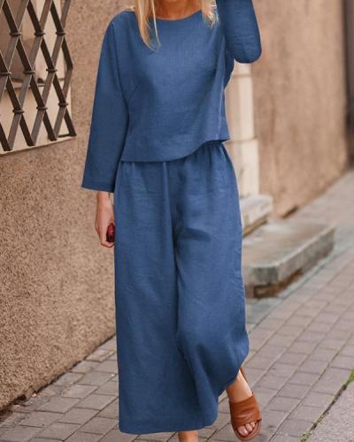 Autumn Solid Color Top And Trousers Casual Suit