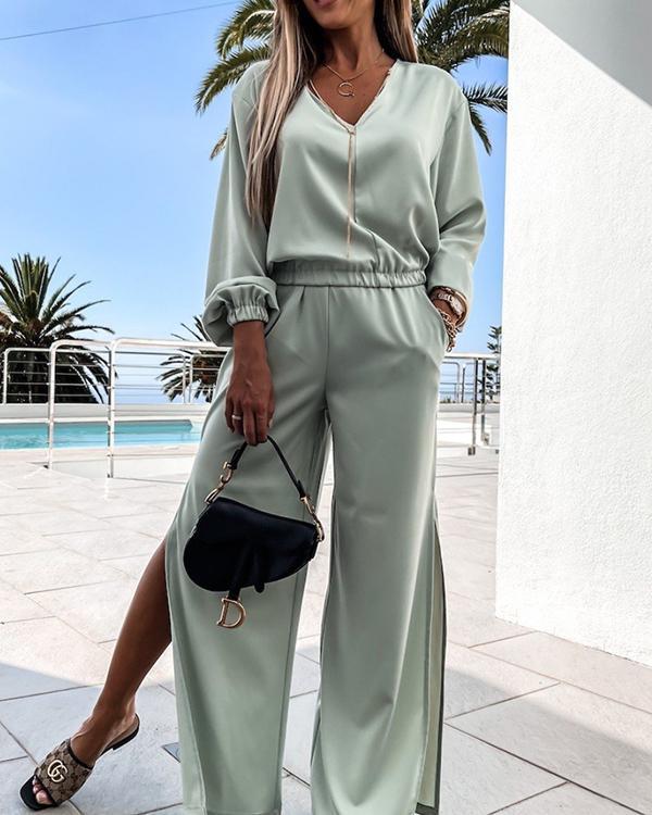 V-neck Long-sleeved Casual Suit