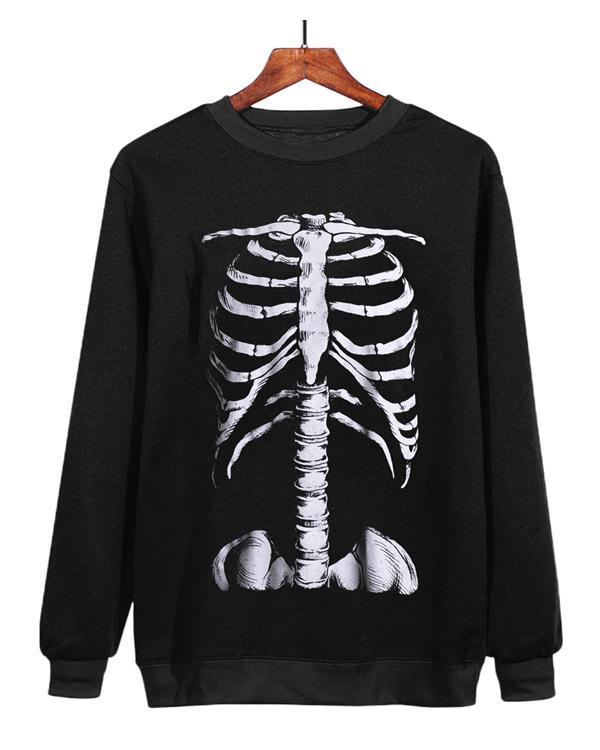 US$ 28.99 - Halloween Skeleton Rib Print Sweatshirt - www.tangdress.com