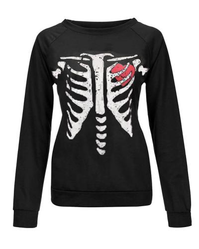 Halloween Skeleton Rib Print Sweatshirt