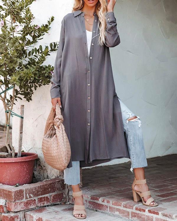 Soft Comfy Multiwear Slit Long Cardigan Shirt Dress