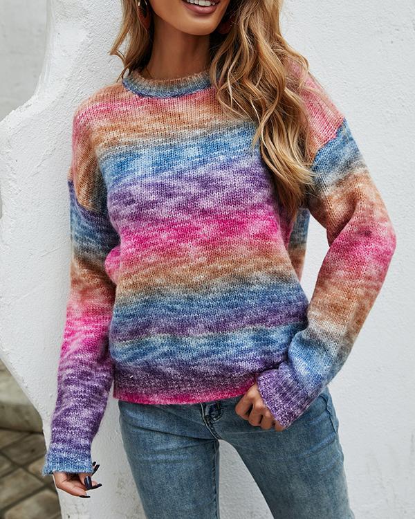 Women's Rainbow Pullover Knitted Sweater