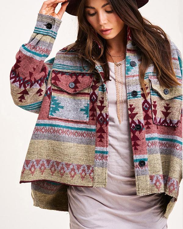 Vintage Printed Woolen Long-sleeved Jacket