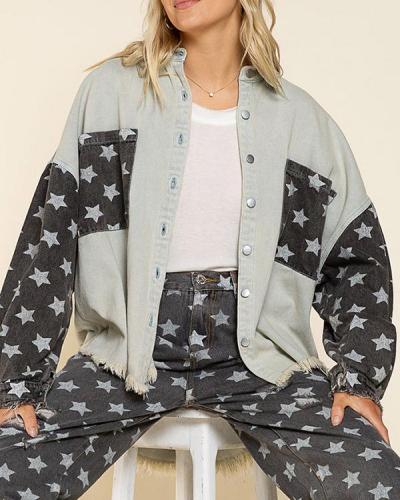 Star Print Stitching Oversized Coat