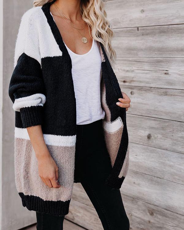 Fashion Color-block Knitted Cardigan