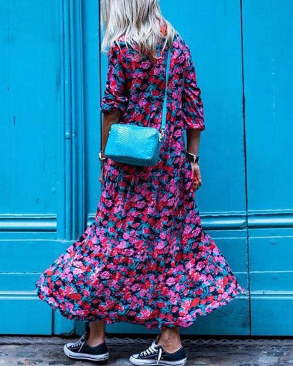 Casual Holiday Floral Print Daily Date Dress Sweet Long Sleeve Dress