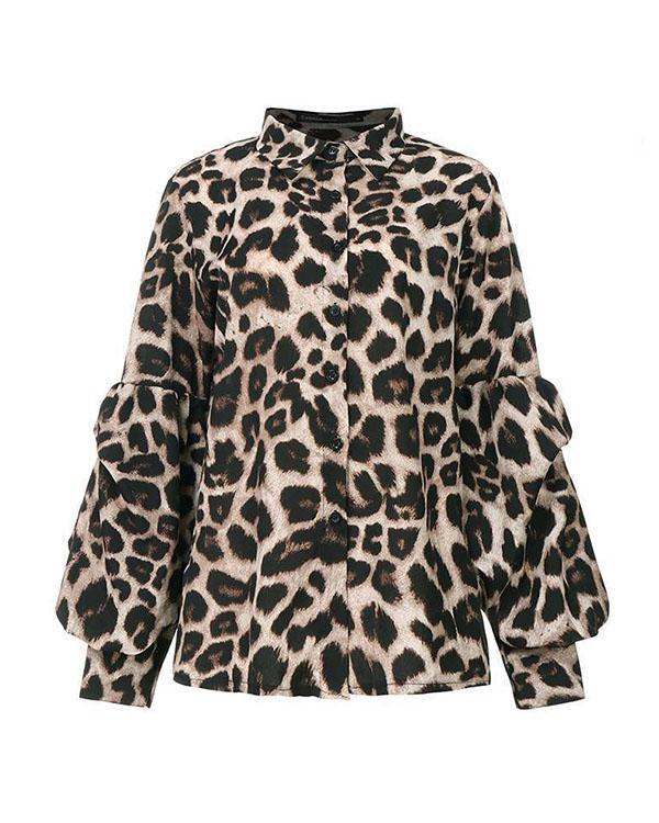 Fashion Leopard Polka Dot Blouse Chic Work Tops with Button