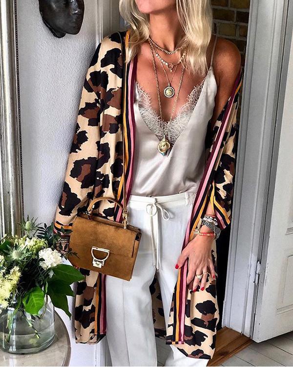 Fashion Leopard Print Loose Mid-length Cardigan Jacket