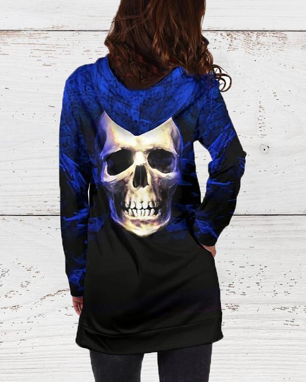 Halloween Skull Gradient Hooded Long Sleeve Sweatshirt