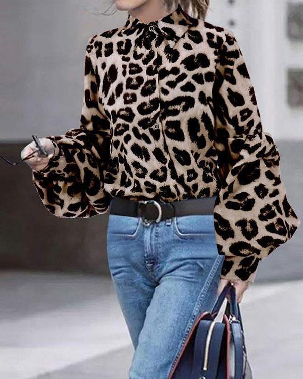 Fashion Leopard Polka Dot Blouse Chic Work Tops with Button