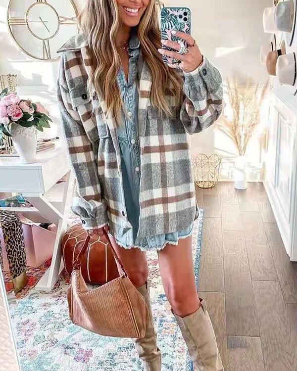 Autumn Winter Plaid Fashion Woolen Oversized Coat