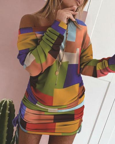 Women Color Block Long Sleeve Dress