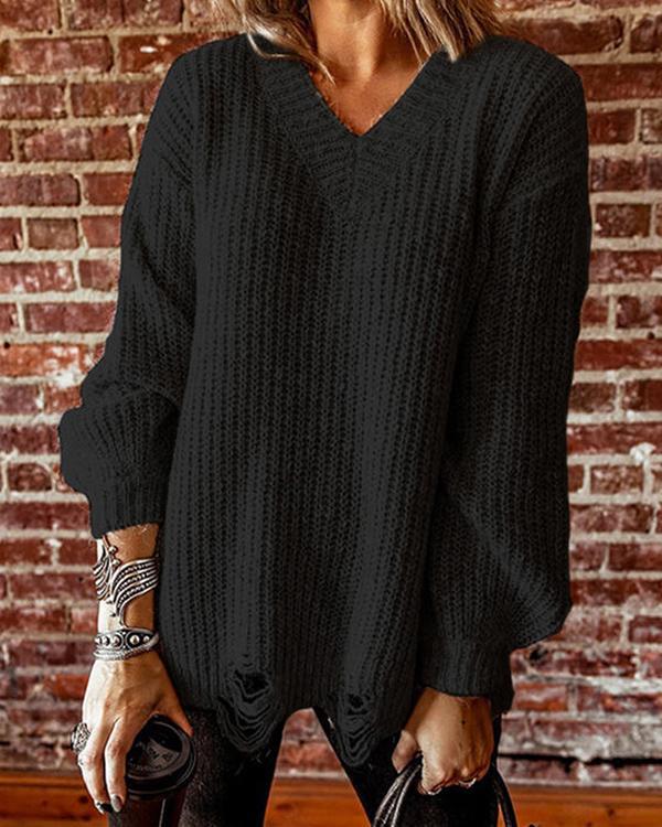 Ripped Knit Long-sleeved Sweater