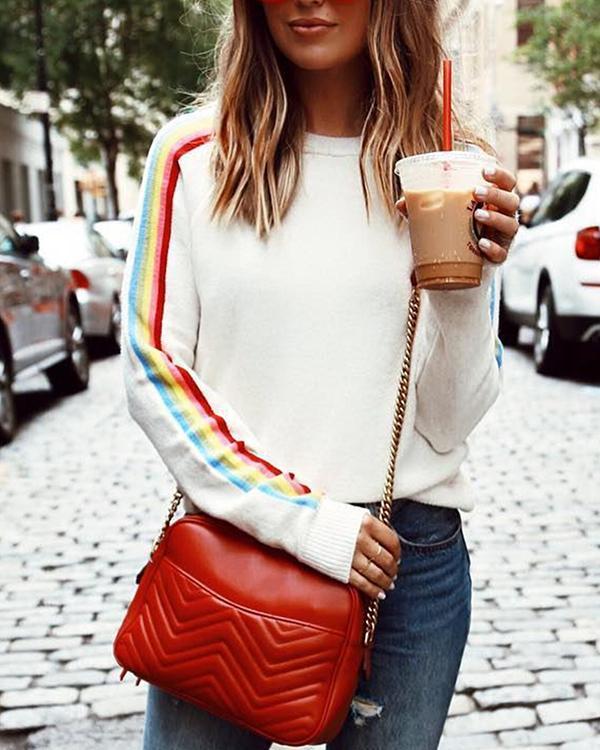 Solid Rainbow Striped Sweater