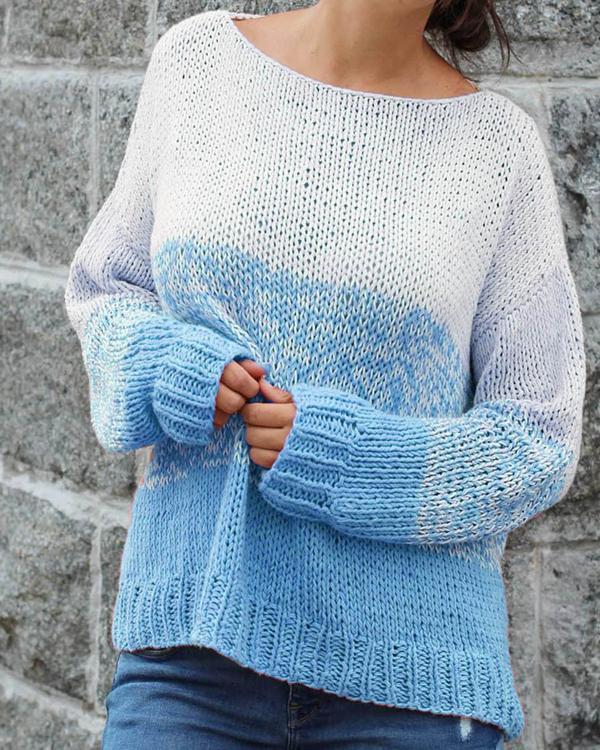 Crew Neck Long Sleeve Knit Pullover Sweater
