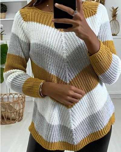 Stripe Round Neck Casual Sweaters