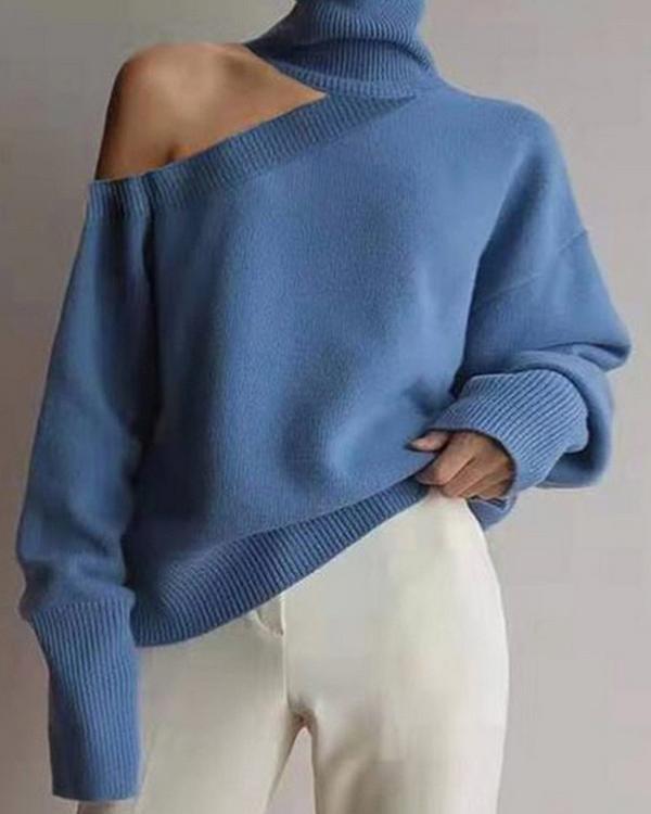 Sexy Off-Shoulder Pure Color Women's Sweater