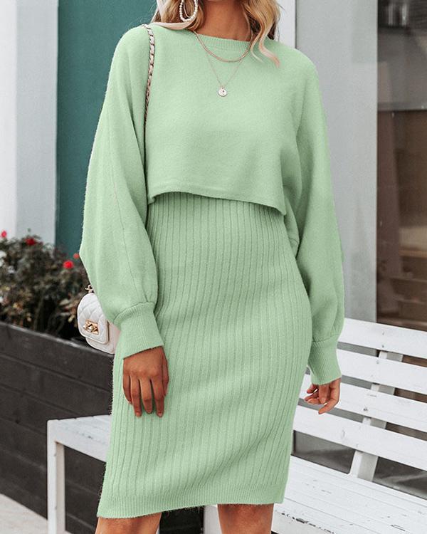 Two-piece Fashion Solid Color Knitted Dress