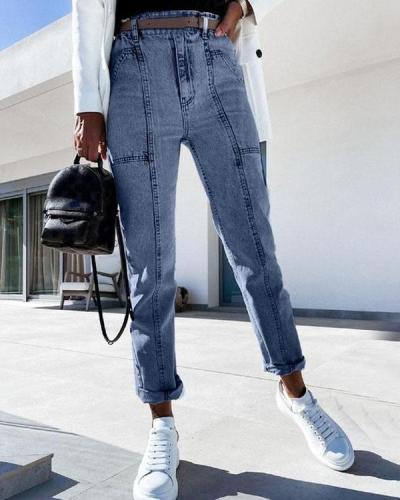 Casual All-match Denim Pencil Cropped Trousers