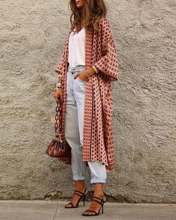 Digital Print Long Sleeve Cardigan Coat