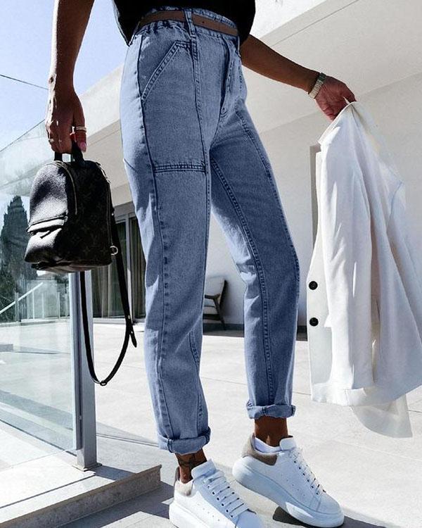 Casual All-match Denim Pencil Cropped Trousers