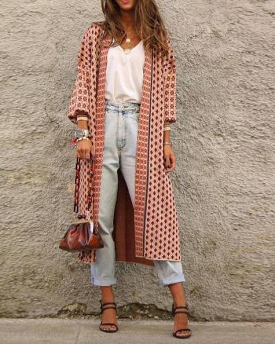 Digital Print Long Sleeve Cardigan Coat