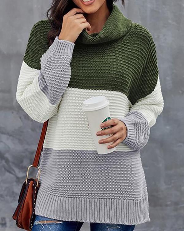 Turtleneck Color Block Pullover Sweater