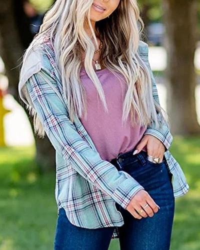 Plaid Hooded Loose-fitting Jacket Coat