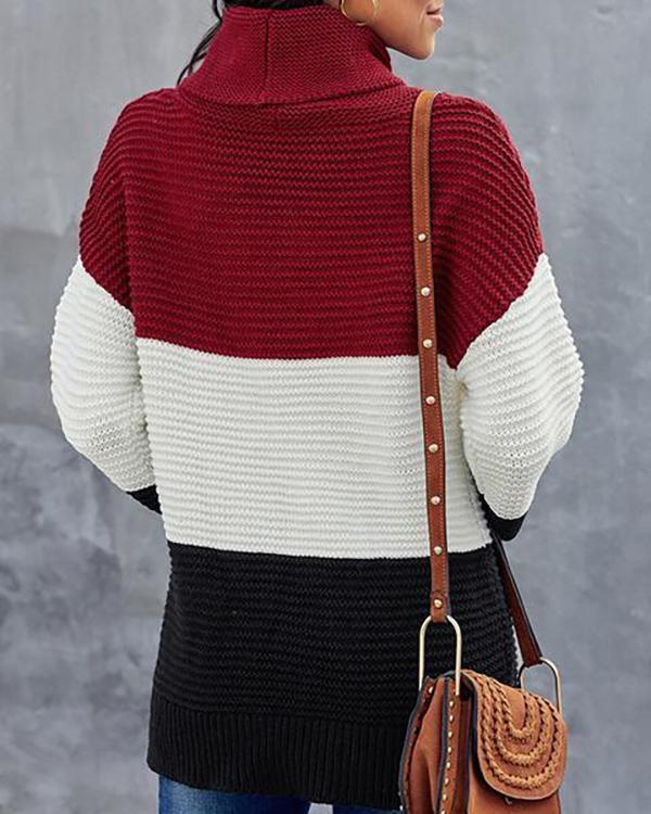 Turtleneck Color Block Pullover Sweater