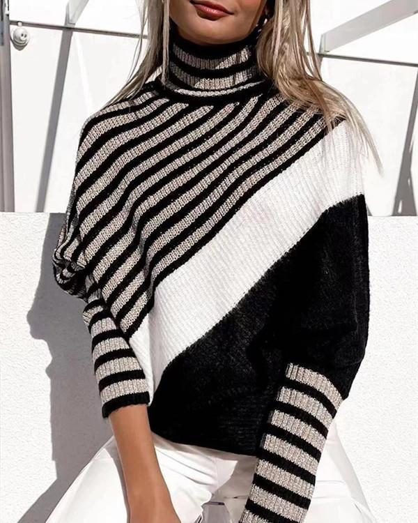 Bat sleeve color block sweater pullover