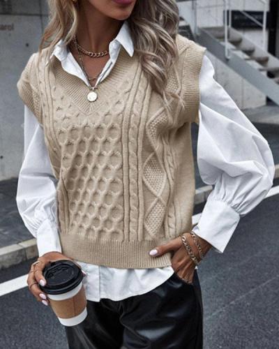 Sleeveless Sweater Cable Knit Solid Autumn Vest